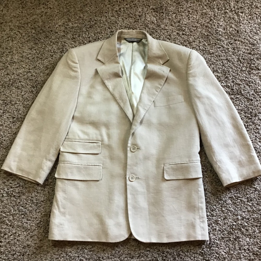 Rocawear Boys Linen Suit Jacket Tan Size 14 Lined Classic Styling Spring Easter